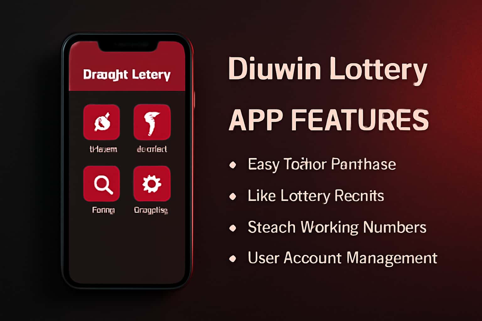 An informational scene showcasing the features of the Diuwin Lottery app.