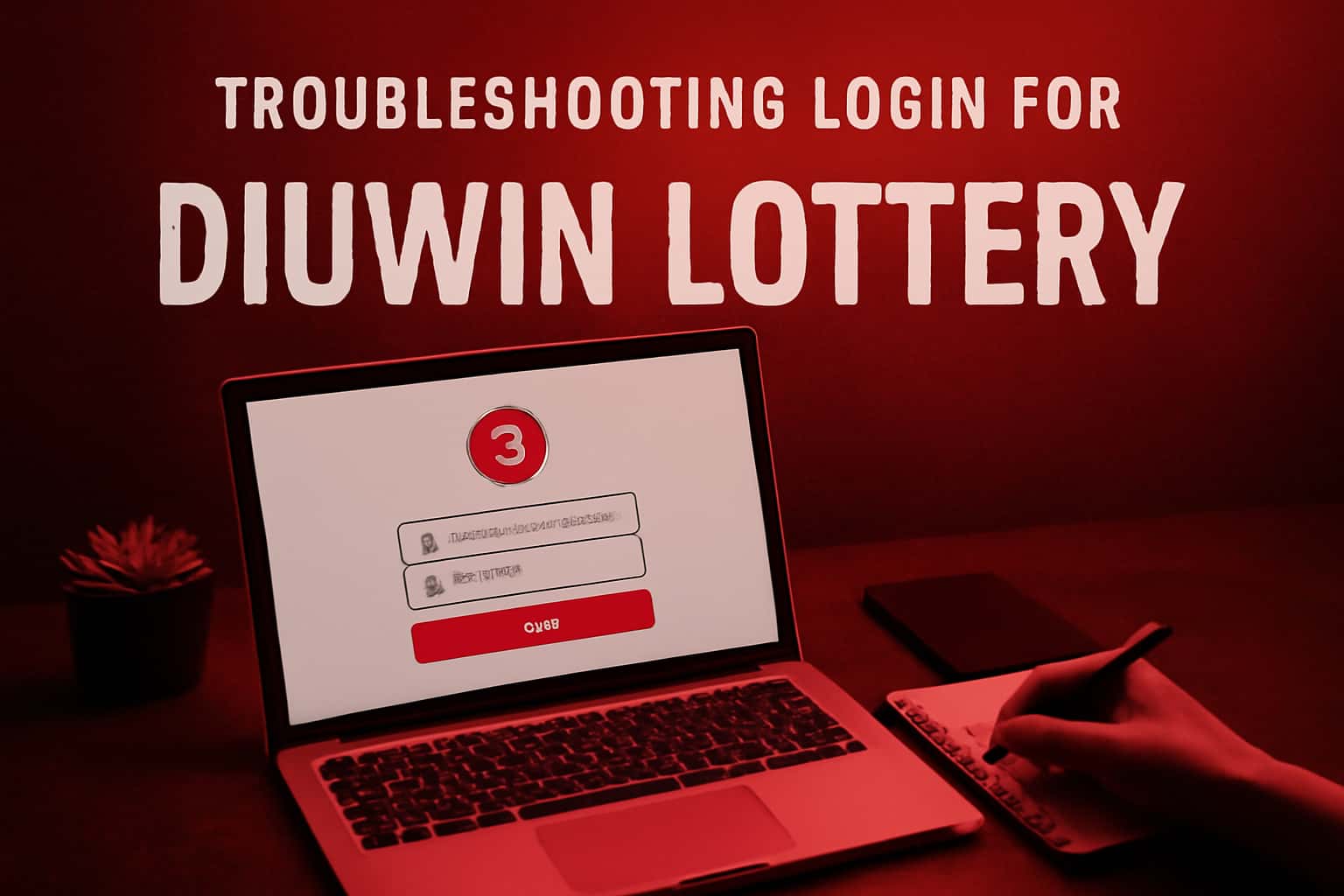An informative graphic illustrating troubleshooting login for Diuwin Lottery with technical elements.